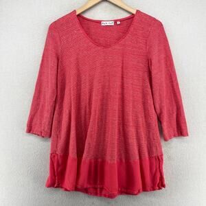 HABITAT Top S Striped Tunic Scoop Neck 3/4 Sleeve Slub Jersey Red